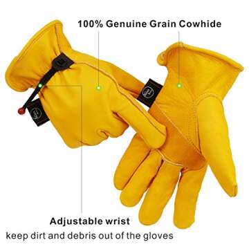 Kim Yuan Leather Work Gloves with Adjustable Wrist for Outdoor Use, 1 Pair