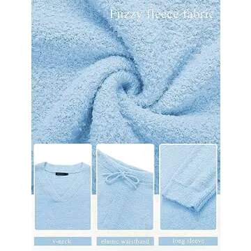 MEROKEETY Women's 2 Piece Outfits Fuzzy Fleece Pajama Set Long Sleeve Top Wide Leg Pants Loungewear,Lightblue,M