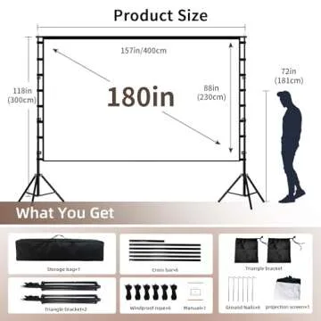 Projector Screen and Stand, Wootfairy 180 inch Portable and Foldable Projection Screen 4K HD 16:9 Re...