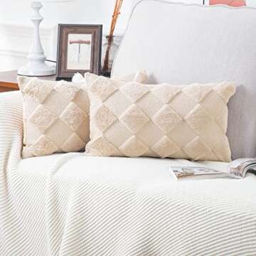 MADIZZ Set of 2 Soft Plush Short Wool Velvet Decorative Throw Pillow Covers 12x20 inch Khaki Rectangular Luxury Style Cushion Case Pillow Shell for Bedroom Sofa