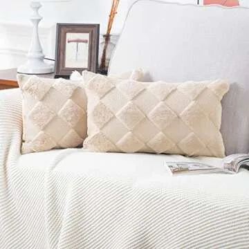 MADIZZ Set of 2 Soft Plush Short Wool Velvet Decorative Throw Pillow Covers 12x20 inch Khaki Rectangular Luxury Style Cushion Case Pillow Shell for Bedroom Sofa