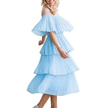 ETCYY Women's Off The Shoulder Ruffles Summer Wedding Guest Loose Casual Chiffon Long Party Beach Ma...