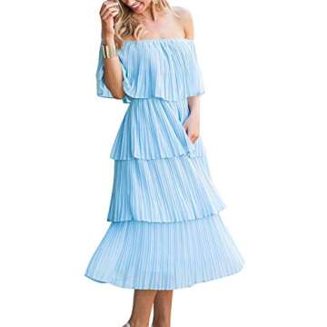 ETCYY Women's Off The Shoulder Ruffles Summer Wedding Guest Loose Casual Chiffon Long Party Beach Maxi Dress(XL.Blue)