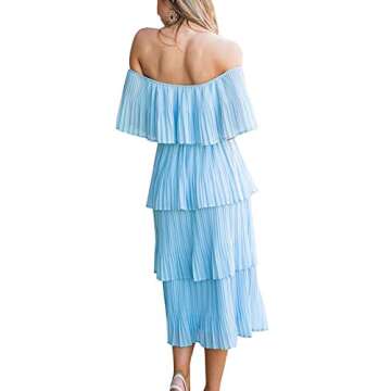 ETCYY Women's Off The Shoulder Ruffles Summer Wedding Guest Loose Casual Chiffon Long Party Beach Maxi Dress(XL.Blue)