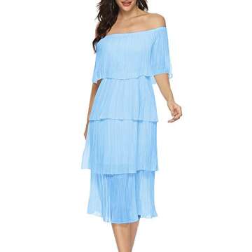 ETCYY Women's Off The Shoulder Ruffles Summer Wedding Guest Loose Casual Chiffon Long Party Beach Maxi Dress(XL.Blue)