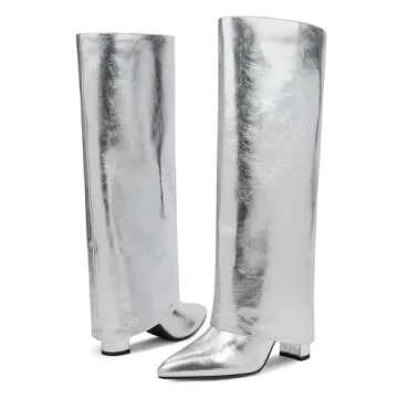 Stylish Modatope Silver Knee High Boots for Women