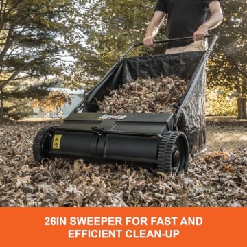 Agri-Fab 45-0218 " 26" Push Behind Lawn Sweeper, 7 cu. ft Hopper Bag Capacity; Leaf & Grass Cathcher, with Adjustable Brush Height