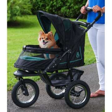 Pet Gear No-Zip NV Pet Stroller for Cats/Dogs, Zipperless Entry, Easy One-Hand Fold, Gel-Filled Tires, Plush Pad + Weather Cover Included, Optional Divider, New Skyline
