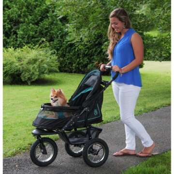 Pet Gear No-Zip NV Pet Stroller for Cats/Dogs, Zipperless Entry, Easy One-Hand Fold, Gel-Filled Tires, Plush Pad + Weather Cover Included, Optional Divider, New Skyline