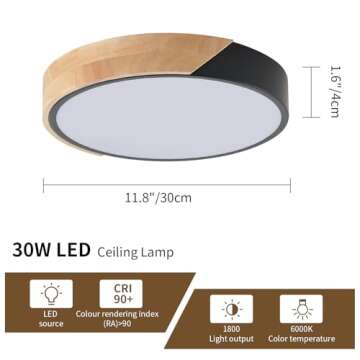 LuFun LED Ceiling Lights,12 Inch Black Modern Flush Mount Lighting Fixture,Round Shaped Wood Ceiling...