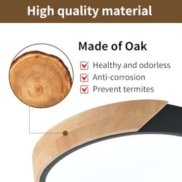 LuFun LED Ceiling Lights,12 Inch Black Modern Flush Mount Lighting Fixture,Round Shaped Wood Ceiling Lighting,30W,6500K Cool White