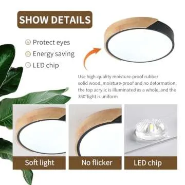 LuFun LED Ceiling Lights,12 Inch Black Modern Flush Mount Lighting Fixture,Round Shaped Wood Ceiling Lighting,30W,6500K Cool White