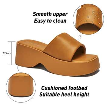 EETTARO Women's Platform Sandals - Stylish Slip-on Wedge Summer Footwear (Camel PU, Numeric_8)