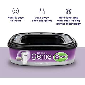 Litter Genie Ultimate Cat Litter Disposal System Refills, Lock Away Odors, Purple ,12 Cartridges