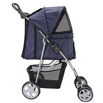 Paws & Pals City Walk N Stride 4 Wheeler Pet Stroller for Dogs and Cats (Navy Blue)