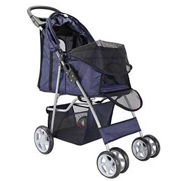 Paws & Pals City Walk N Stride 4 Wheeler Pet Stroller for Dogs and Cats (Navy Blue)