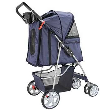 Paws & Pals City Walk N Stride 4 Wheeler Pet Stroller for Dogs and Cats (Navy Blue)