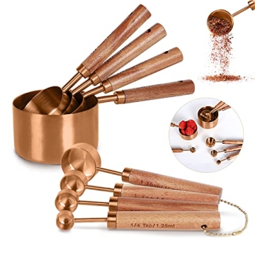 PrettyFine Collection 8 Piece Rose Gold Measuring Cups Set with Fragrant Wood Handles - Complete Set...