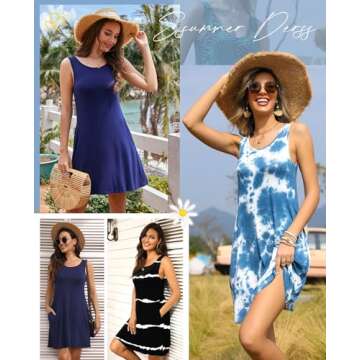 BISHUIGE Women Summer Casual Round Neck Sundresses Swimwear Bathing Beach Cover up, Black