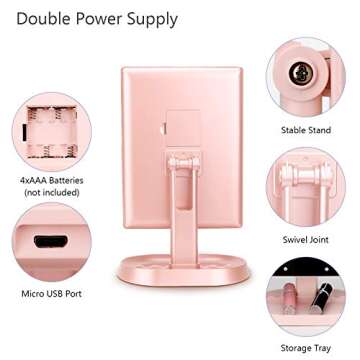 deweisn Trifold Lighted Vanity Makeup Mirror with 21 LED Lights,1x/2x/3x Magnification and Touch Screen Dimming,Two Power Supplies Makeup Mirror, Gift for Women