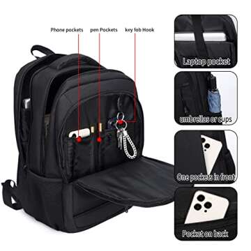 QINOL Travel Laptop Backpack Business Anti Theft Laptop Backpack with USB Charging Port, Large Computer Bag for Men Women(Black,17.3inch)