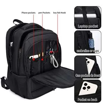 QINOL Travel Laptop Backpack Business Anti Theft Laptop Backpack with USB Charging Port, Large Computer Bag for Men Women(Black,17.3inch)