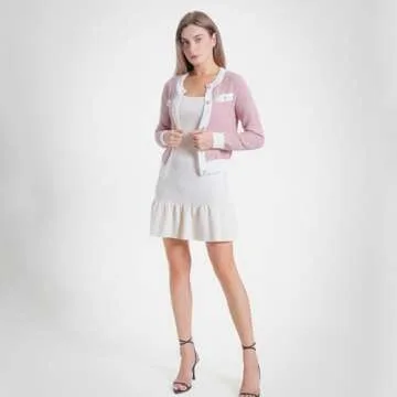 URBAN REVIVO Women's Cardigan Sweaters Open Front Pearl Button Down Long Sleeve Casual Lightweight K...