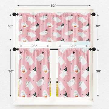 Arttown Cute Halloween Ghost Kitchen Curtains with Valance and Tier Sets 36 Inch, 3 Pieces Pink Kids Pumpkin Rod Pocket Drapes Window Treatment Curtains for Kitchen Over Sink Dining Room Decor