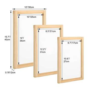 Pllieay 26Pcs Screen Printing Starter kit, 3 Different Size Wood Silk Screen Printing Frames with 110 Mesh, Screen Printing Squeegees, Inkjet Transparency Film, Ink Knife, Mask Tape, Fine Glitter
