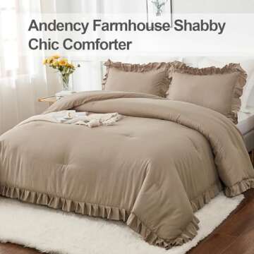 Andency California King Comforter Set Taupe (104x96Inch), 3 Pieces Cal King Ruffle Comforter, Oversi...
