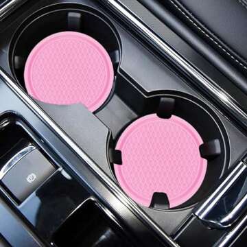 ZSDY Car Cup Coaster, 4PCS Universal Auto Non-Slip Cup Holder Embedded in Ornaments Silicone Coaster, Car Interior Accessories Sets, Pink