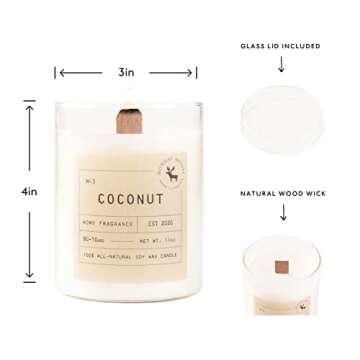 Natural 11oz Soy Wax Candle with Wood Wick - Coconut Aroma