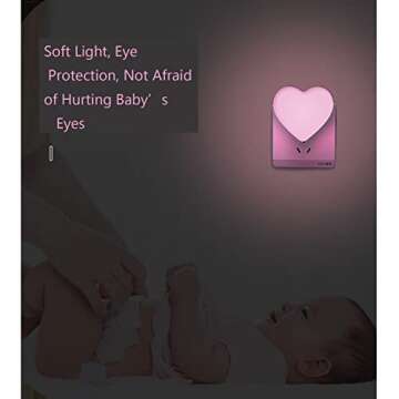 Cute Night Lights, Heart Shape Nursery Nightlight with Light Sensors, Auto Dusk to Dawn Sensor, Soft Warm White, Ideal Nightlight for Bedroom, Bathroom, Hallway, Kitchen (Pink)