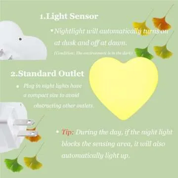 Cute Night Lights, Heart Shape Nursery Nightlight with Light Sensors, Auto Dusk to Dawn Sensor, Soft Warm White, Ideal Nightlight for Bedroom, Bathroom, Hallway, Kitchen (Pink)