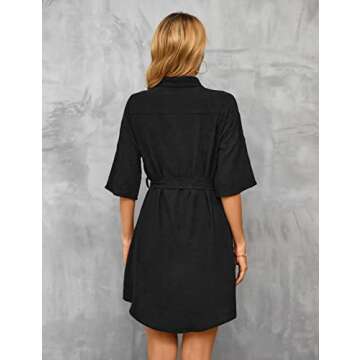 BMJL Women's Shirt Dresses Business Casual Dress Short Sleeve Button Down Work Dreses with Pocket(S,Black)