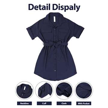 BMJL Women's Shirt Dresses Business Casual Dress Short Sleeve Button Down Work Dreses with Pocket(S,Black)