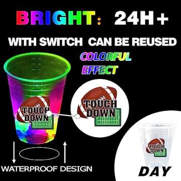mishunyus 24 Pcs Football Decoration Party Glow Cups, for Birthday Party Gameday Tailgate Party, Super Bowl Party for Raiders Party Decorations