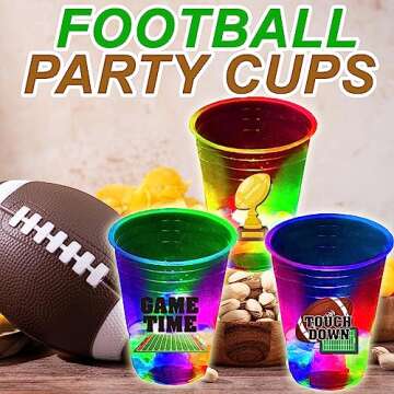 mishunyus 24 Pcs Football Decoration Party Glow Cups, for Birthday Party Gameday Tailgate Party, Super Bowl Party for Raiders Party Decorations