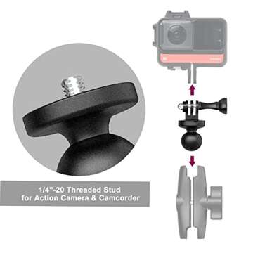1" Ball Mount Adapter for Insta360 One X2, X, One R, RS, GO 2, GoPro Hero, Compatible with RAM Ball Head Mounts B Size Double Socket Arm
