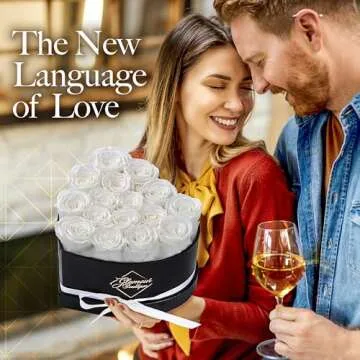 GLAMOUR BOUTIQUE 16-Piece Flowers Forever Heart Shape Box - Preserved Roses, Immortal Roses That Last A Year - Rose Eternal Preserved Flowers for Delivery Prime Mothers Day & Valentines Day - White
