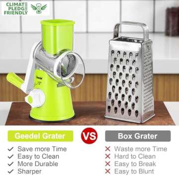 Geedel Rotary Cheese Grater, Kitchen Mandoline Vegetable Slicer with 3 Interchangeable Blades, Easy ...