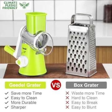 Geedel Rotary Cheese Grater, Kitchen Mandoline Vegetable Slicer with 3 Interchangeable Blades, Easy ...