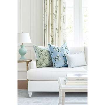 Hofdeco Premium Coastal Patio Indoor Outdoor Scalloped Lumbar Pillow Cover Only, 12"x20" Water Repellent for Backyard, Couch, Baby Blue Print Stripes