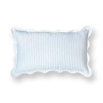 Hofdeco Premium Coastal Patio Indoor Outdoor Scalloped Lumbar Pillow Cover Only, 12"x20" Water Repellent for Backyard, Couch, Baby Blue Print Stripes