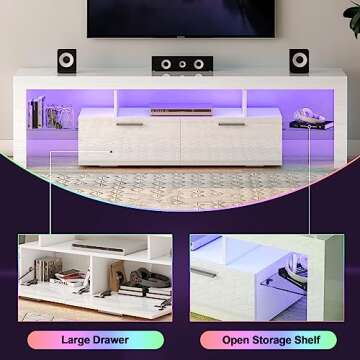 Clikuutory Modern LED TV Stand with Storage Drawer 71 Inch