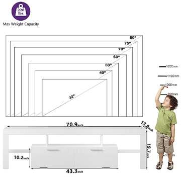 Clikuutory Modern LED TV Stand with Storage Drawer 71 Inch