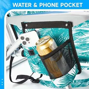 Canpsky Portable Beach Chair for Adults, Outdoor Lightweight Camping Chair Lay Flat Folding Backpack Beach Reclining Chair with 4 Positions, Headrest, Cooler Pouch, Cup Holder, Green Leaves