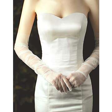 QRBTSCL Women's Wedding Bridal Mesh Tulle Gloves Long Opera Costume Party Gloves 27" Elbow Length Sheer Gloves White