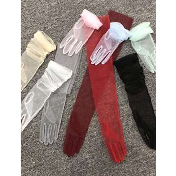 QRBTSCL Women's Wedding Bridal Mesh Tulle Gloves Long Opera Costume Party Gloves 27" Elbow Length Sheer Gloves White