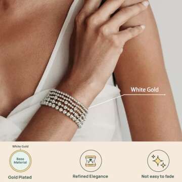 adoyi Silver Bracelets for Women, 14K Gold Plated Beaded Bracelets Strand Bead Ball Bracelet stack Set Strand Bracelet Adjustable Bracelet Set Jewelry for Gifts